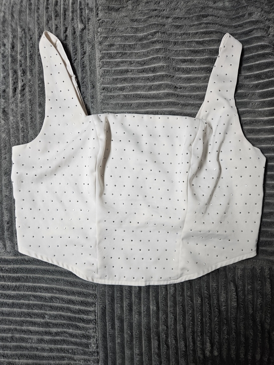 wild fable Tops - wild fable White Rhinestone Square-Neck Crop Top